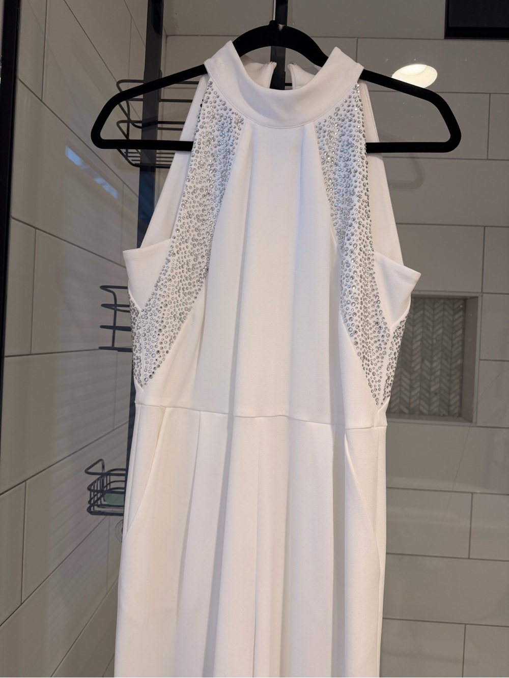 Calvin Klein White Halter Jumpsuit with Silver Embellishment